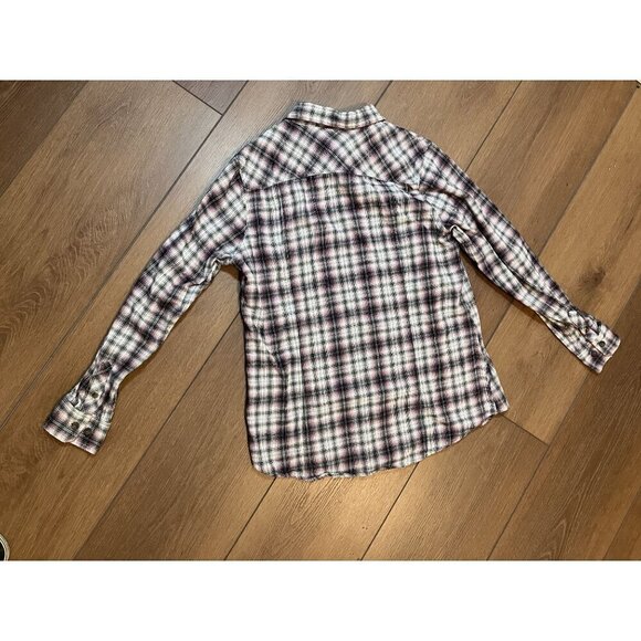Blue Mountain Women's Pink, Black and White Plaid Flannel Button-Down Shirt Sz M - Picture 3 of 7